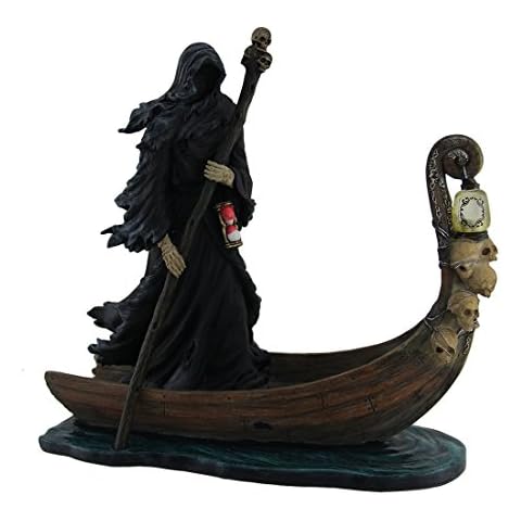 Veronese Design Charon Ferryman of The Dead Propelling Boat Statue w/LED Lantern Cover