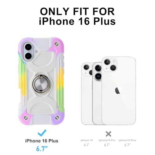 Image of MARKILL Compatible with iPhone Case with Ring Stand, Military Grade Drop Protection Full Body Rugged Heavy Duty Protective Durable Cover iPhone. (Rainbow White, iPhone 16 Plus 6.7 inch)