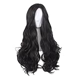 WeeH Costume Women Wigs Long Hair Cosplay Wig Spiral Curly Wavy Wigs for Wedding Party, Black Wig