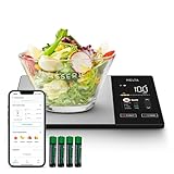 MELTA. Küchenwaage – TFT + LED-Display, Ernährungsüberwachung (Kalorien, Proteine, Kohlenhydrate, Fett), App Fitdays+ Bluetooth, 5 kg/1 g, Edelstahl, 50 Lebensmittel offline