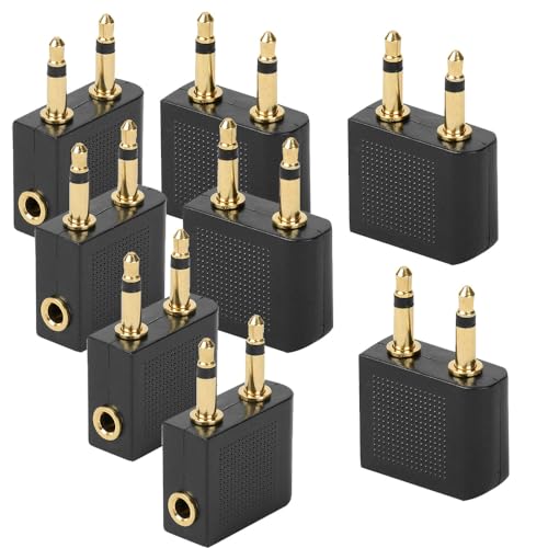 SUNSHINETEK 8 Pcs Airplane Headphone Adapter 3.5 mm Male to 3.5 mm Female Stereo Jack Socket, Gold Plated Headphone Earphone Socket for Music Enthusiasts