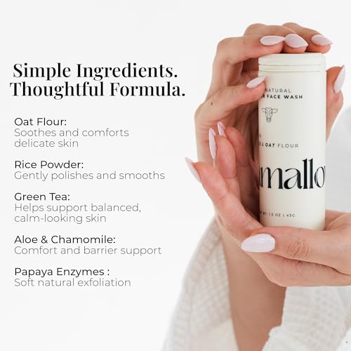 Amallow - Enzyme Powder Face Wash - Gentle Exfoliating Powder-to-Foam Cleanser with Rice Powder, Papaya Enzymes & Oat Flour - Facial Cleanser for Sensitive Skin 1 Oz