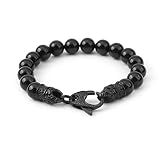 Starmond Black Beaded Bracelets for Men - 10mm Black Onyx Bracelet with Stainless Steel Clasp Dragon