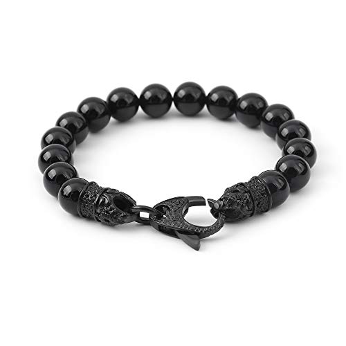 Starmond Black Beaded Bracelets For Men - 10Mm Black Onyx Bracelet With Stainless Steel Clasp Dragon Design - Handmade Crystal Bracelets For Men #TOP3