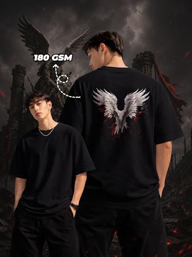 Image of fanideaz Mens Oversized Printed Half Sleeve Branded Cotton T-Shirt for Mens || Back Printed t Shirts for Men || Oversized t Shirts for Men