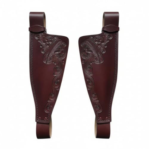 Majestic Ally Tooled Leather Western Saddle Fenders – Floral Carved Replacement Fenders for Western Saddles – Multiple Tooling Designs & Color Tones (Feather Bloom, Dark Brown)