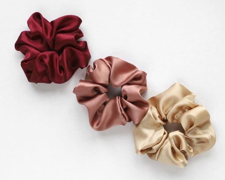 Image of Atrube Satin Silk Scrunchies with hair Scalp massager | Ponytail holders for girls Scrunchy combo pack hairband Silk Satin Scrunchies for women|Hair Tie Rubber Bands Combo of 11 small size