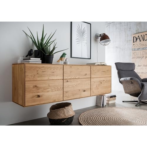 Lomadox Wohnwand Anbauwand braun in Eiche massiv geölt 4-teilig, 1 Hängevitrine, 2 Wandregale, 1 Sideboard – Bild 6