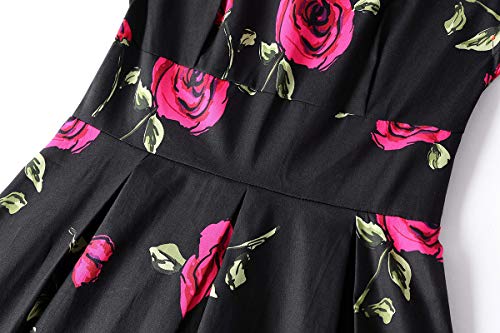 Mintlimit Elegant Womens New 50S Summer Dress Rockabilly Rose 3/4 Sleeve Vintage Dress Retro Cocktail Dress Floral Rose Black And Red,Size L #TOP4