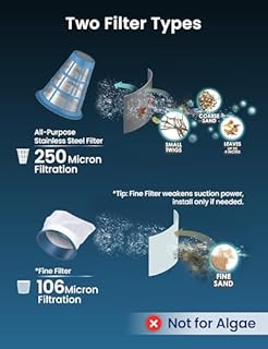 KOKIDO Rechargeable Cordless Pool Vacuum for Above Ground Pool and Pond Cleaner, 72” Aluminum Pole, Standard & Fine Filters, 2 Brush Vac Heads, Handheld Pool Cleaner Spot Clean Inground Pools XV320