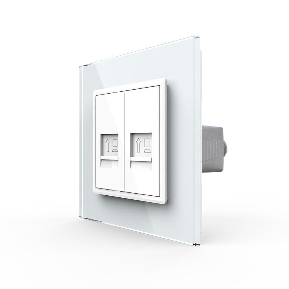Livolo zweifaches Netzwerk Modul CAT7 zum Selbstverdrahten inkl. einfachen Glasrahmen in weiß für UP VL-2CAT7/SR-11 Einbau Netzwerkdose LAN Buchse Unterputz Netz Anschluss Kaystone Cat 7 Datendose