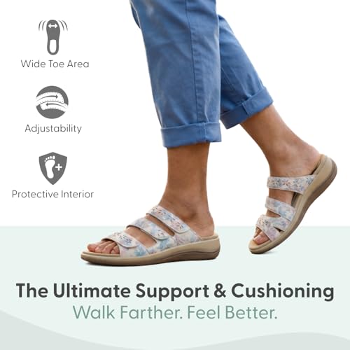 Image of Orthofeet Women's Orthopedic Sahara Adjustable Three-Strap Slide Sandal