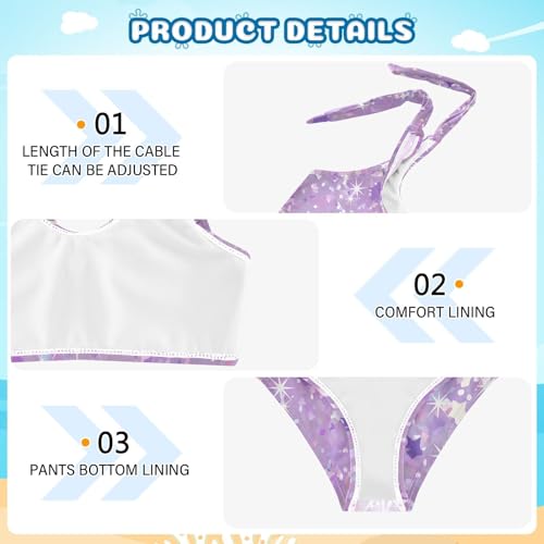 KLL Purple Glitter Texture Background Girls' Two Piece Bikini Set Scoop Neck Swimsuit Swimming Suits Adjustable Shoulder4