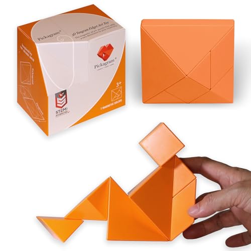 Pickagram Tangram 3D Magnetic Puzzle for Kids (8-12), Adults & Seniors | STEM Certified Fidget Puzzle - Magnetic Pattern Blocks for Cognitive Development, Creativity & Focus - Orange