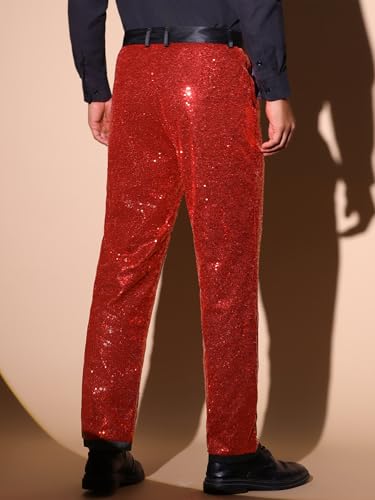 Lars Amadeus Men's Sequin Pants Casual Party Straight Leg Red 36 by Lars Amadeus - Used condition - Image 6