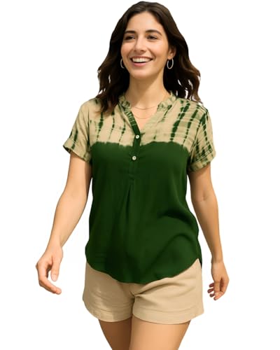 Image of Maaesa Women Handcrafted Tie & Dye Rayon Top | Casual Wear & Office Wear | Lightweight & Breathable Fabric