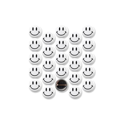 Smiley Face Pinback Buttons – Classic Round Badge, Durable Metal with Secure Pinback, Ideal for Backpacks and Clothing – Emoji Novelty Pins for Parties, Giveaways and Everyday Wear, 1 Inch (25 Pack)