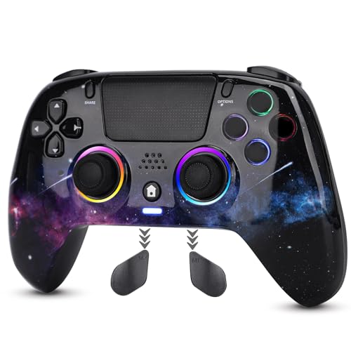 DuLingKer Manette Sans Fil Compatible avec PS4, Bluetooth Manette avec Hall Effect Stick/Trigger(NO Drift), Double Vibration, Lumière RGB, Audio, Bouton M1/M2, Manette Compatible avec PS4/Pro/Slim