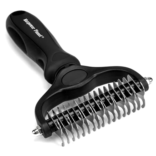 Maxpower Planet Pet Grooming Brush – Double Sided Shedding, Dematting Undercoat Rake for Dogs, Cats – Extra Wide Dog Grooming Brush, Dog Brush for Shedding, Cat Brush, Reduce Shedding by 95%, Black