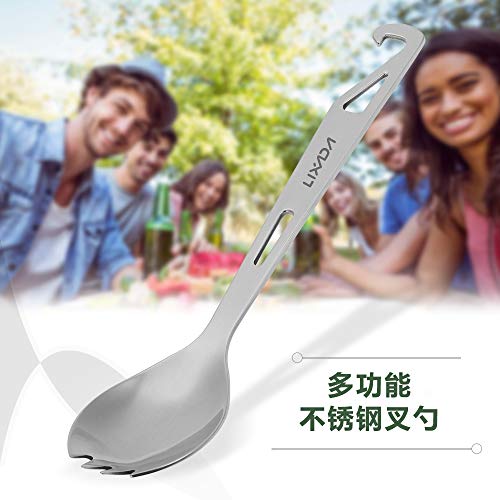 Nishore Stainless Steel Spork com abridor de garrafas Lightweight Outdoor Dinner Spork Talheres para