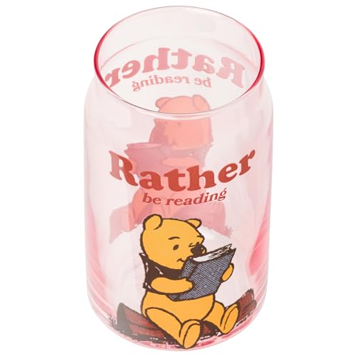Image of Silver Buffalo Disney Winnie the Pooh Rather Be Reading Glass Jar Tumbler with Bamboo Lid and Glass Straw, 16 Ounces