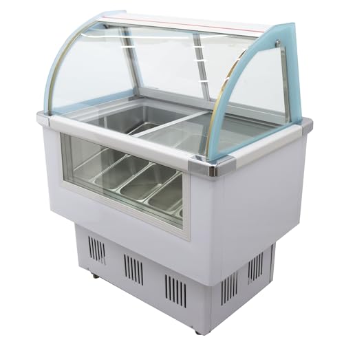 HQHAOTWU Commercial Hard Ice Cream Cabinet Ice Cream Dipping Display Showcase 10 Pan Ice Cream Freezer Show Case for Ice Cream Refrigeration 220V for Bars Coffee Buffet Cafeteria Shop