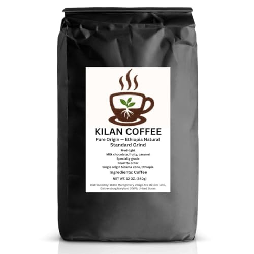 Ethiopian Single Origin Coffee – Natural Process, Medium Light Roast, Specialty Arabica – Kilan Coffee (12 oz, Ground)