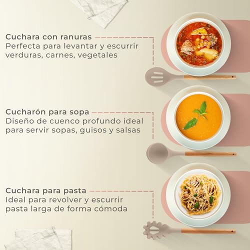 Miniatura 6 de Jupplies Juego De Utensilios De Cocina De Silicona 12 Piezas Con Mangos De Madera Y Soporte Organizador Set Antiadherente Resistente Al Calor Apto Para Todas Las Ollas Y Sartenes - Marrón