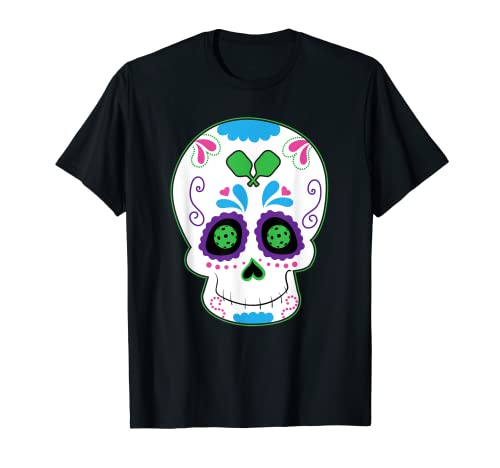 Pickleball Sugar Skull con bolas al aire libre Camiseta