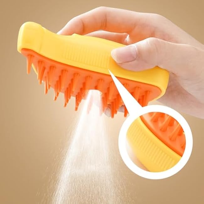 Cat Steam Brush, Cute Banana Shape Hair Brush Cat Dog Pet Brush Massager Steaming Spray Massaging Comb, Steamy Cat Brush, Flyaway Hair Prevention Cat Grooming Brush, Dog Grooming Supplies (Yellow)-tg8tmziv