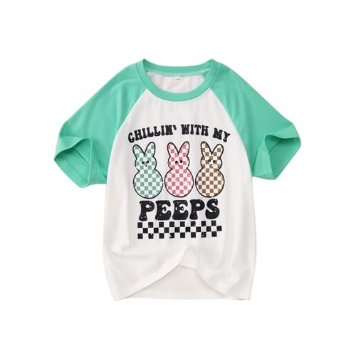 Image of MODNTOGA Boys Girls Easter Outfit Bunny Graphic T-Shirt Chillin' with My Peeps Letter Print Short Sleeve Tee Tops