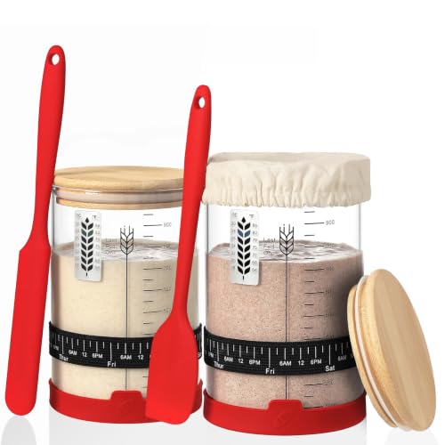 Image of Sourdough Starter Jar Kit,34oz Large Wide Mouth Sour Dough Jar Glass | Sourdough Bread Baking Supplies, Sourdough Tools for Beginners and Pro, Dishwasher-Safe, Borosilicate Glass, 2 Pack
