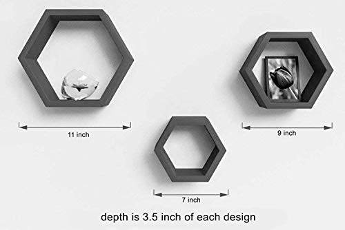 Image of BAS Engineered Wood Brown Art Shoppee Decorative Display With Hexagon Shape Set Of 6 Floating Wall Shelves And Racks For Living Room (Brown & White)