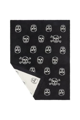 Image of Barefoot Dreams CozyChic Skull Stroller Blanket, Black-Cream, 30 inchx40 inch
