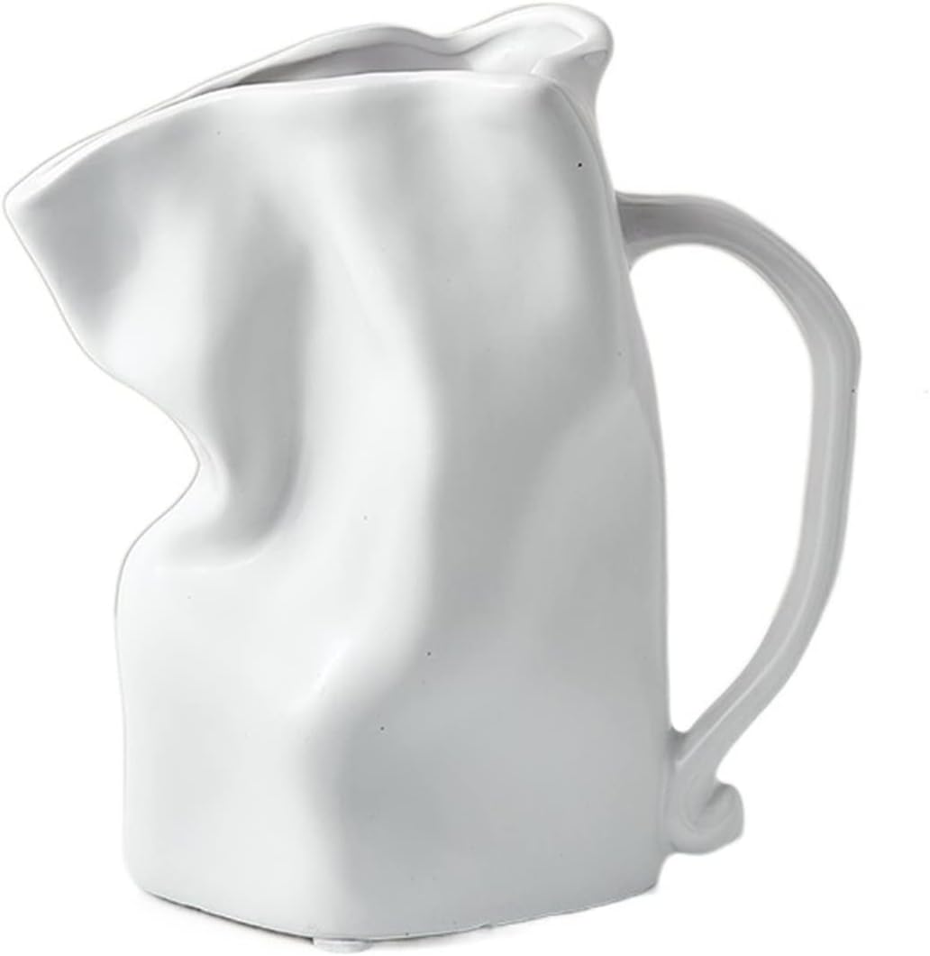 北欧プリーツセラミック花瓶家の装飾の高級リビングルームの装飾植木鉢 Cachepot 花のための現代の装飾花瓶 (Color : W