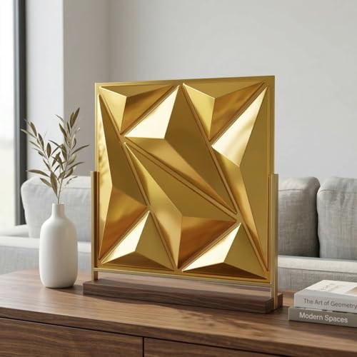 Image of Kayra Decor Luxury 3D PVC Wall Panels - Alps Pattern, Gold Finish | 19.7 inch x 19.7 inch | Pack of 12 | Covers 32.28 Sq. Ft. | Stylish Wall Cladding for Home & Office Interiors