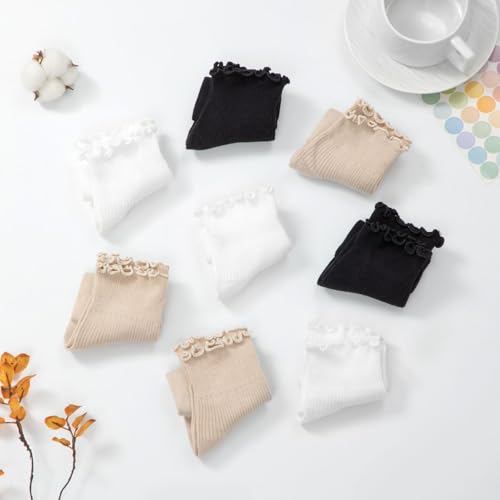 Image of 8 Pairs Cute Ruffle Frilly Ankle Socks Women, Lace Lettuce Socks