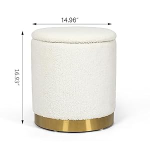 Joveco Round Storage Ottoman with Removable Lid, Boucle Small Upholstered Padded Vanity Foot Rest Stool for Living Room, Bedroom, Dorm, White Joveco Round Storage Ottoman with Removable Lid Boucle Small Upholstered Padded Vanity Foot Rest Stool for Living Room Bedroom Dorm White