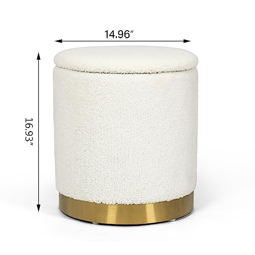 Joveco-Round-Storage-Ottoman-with-Removable-Lid-Boucle-Small-Upholstered-Padded-Vanity-Foot-Rest-Stool-for-Living-Room-Bedroom-Dorm-White Joveco Round Storage Ottoman with Removable Lid Boucle Small Upholstered Padded Vanity Foot Rest Stool for Living Room Bedroom Dorm White