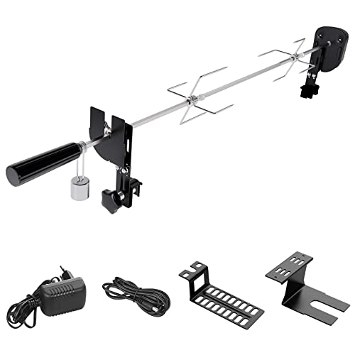 SHYOSUCCE Grillspieß Set mit 2 Fleischnadeln, Motor, USB Leitung und Adapter Verbindung, Elektrischer Drehspieß für Kugelgrill, Holzkohlegrills, Gasgrills und Rotisserie, Einstellbare Länge 69-137cm