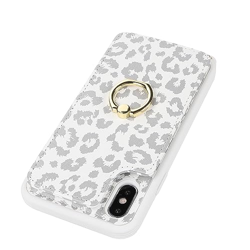 Image of for iPhone Xs Max Case with Card Holder and Strap for Women,Crossbody Lanyard,Kickstand Ring Stand,Snap Clasp,Cute Phone Wallet Cases 6.5 inch(White Leopard)
