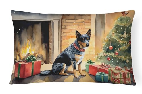 Caroline's Treasures DAC2598PW1216 Australian Cattle Dog Cozy Christmas Throw Pillow Machine Washable, Indoor Outdoor Decorative Pillow for Couch, Bed or Patio, 12HX16W
