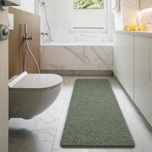 LOCHAS Luxury Bathroom Rug Shaggy Bath Mat 24 x 60 Inch, Washable Non Slip Bath Rugs for Bathroom Shower, Soft Plush Chenille Absorbent Carpets Mats, Sage Green by LOCHAS - Image 7
