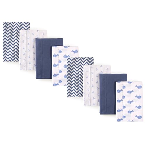 Image of Hudson Baby Cotton Poly Flannel Burp Cloths Multipack, Whale 8-Pack, One Size
