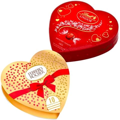 2x Heart Shaped Box Love Heart Chocolates Red Gold Bow - Luxury Chocolates Gift Box - Valentine s Day Gift for Her Him Kids Family Hamper - Mothers Day Fathers day Birthday Hampers Couples Gifts (2) Cover