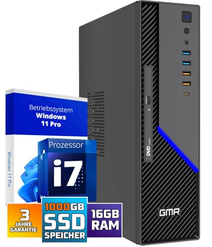 GMR Ultra SFF i7 Office PC - Business Office Computer | 3 Jahre Garantie | 16 GB RAM | 1000GB SSD M.2 | DVD±RW | USB 3 | Windows 11 Pro | WiFi-Bluetooth