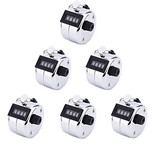 Mechanical Tally Counter Handheld 6 Pack,Horsky Digit Number Lap Counter Manual Clicker with Finger Ring Sliver