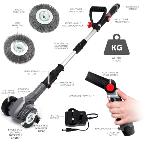 NETTA Cordless Weed Sweeper Pavement Cleaner Clears Drives Patios and Paving of Weeds Moss and Dirt, 2 Brushes Included - 8