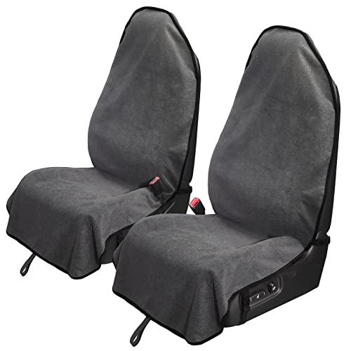 Image of Leader Accessories 2pcs Grey Waterproof Towel Auto Car Seat Cover Protector Machine Washable - Fit Yoga Running Crossfit Athletes Beach Swimming Outdoor Sports