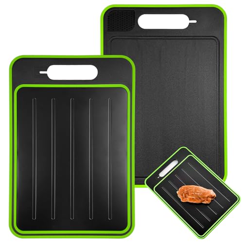 21x 31.1cm Melt Defrosting Board Double Sided Defrosting Tray Rapid Thawing Multifunctional Board Fast Thaw Plate Cutting Board with Knife Sharpener Spice Grater for Home Kitchen
